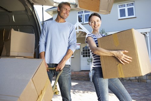 Furniture being moved from a Bow flat with careful access planning