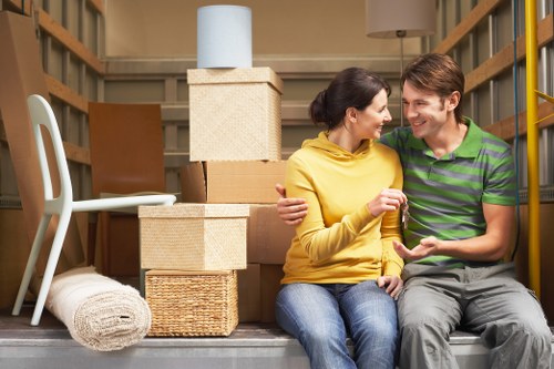 Boxes and household items prepared for house removals in Bow